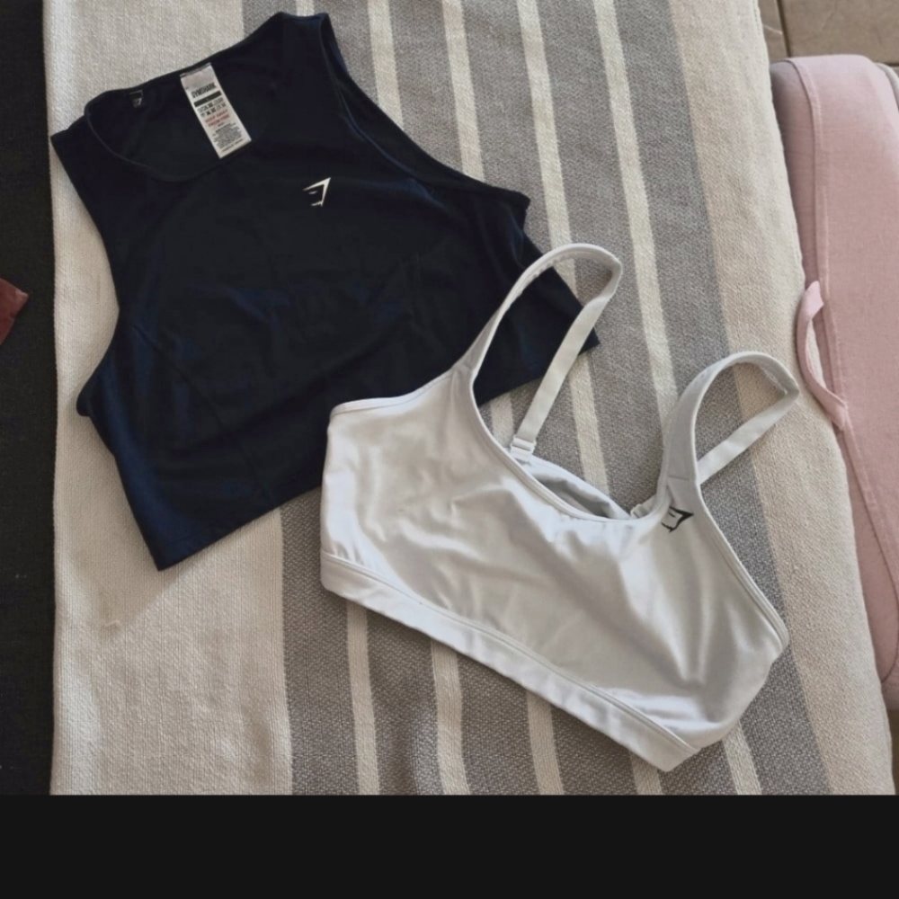 Gymshark sports bras and a pullover